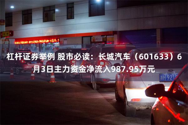 杠杆证券举例 股市必读：长城汽车（601633）6月3日主力资金净流入987.95万元